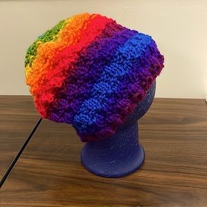 Hand-knit Rainbow Beanie - One size fits most